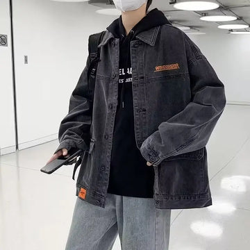 Aidase Men's Gray Denim Jacket Men Casual Solid Color Streetwear High Quality Jeans Jacket Jeans Coat Outwear Male Brand Clothing aidase-shop